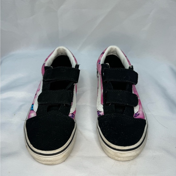 Pink and black Vans Old Skool trainers with velcro straps. Kids size 13 - Picture 4 of 7